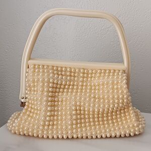 Elegant Cream Pearl-Embellished Handbag